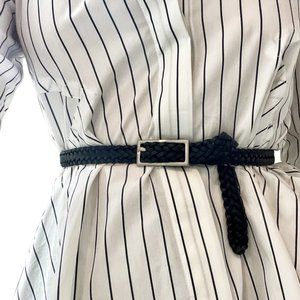 NEW DIRECTIONS S Black Braided Leather Skinny Belt 5/8" Thin Silver Buckle XS M